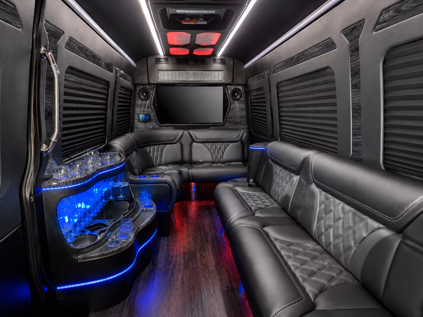 weston 15 passenger party bus inside